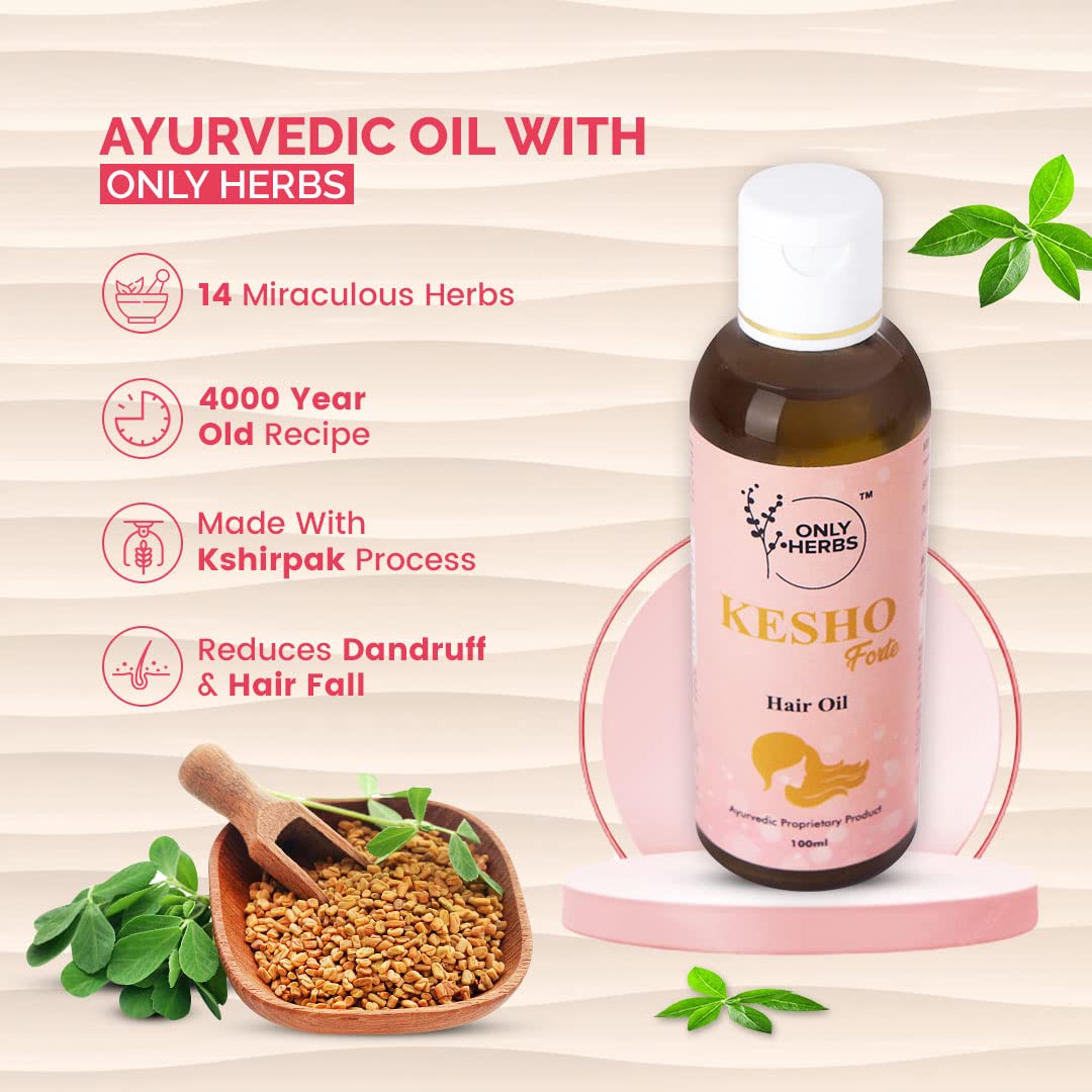 OnlyHerbs Kesho Forte Hair Oil - Ayurvedic Brahmi & Bhringraj Blend for Hair Fall Control - Natural Nourishing Oil for Men & Women - Promotes Healthy Hair Growth - All Natural Ingredients - Pack of 1 - Perfect for Daily Scalp Massage & Hair Care Routine