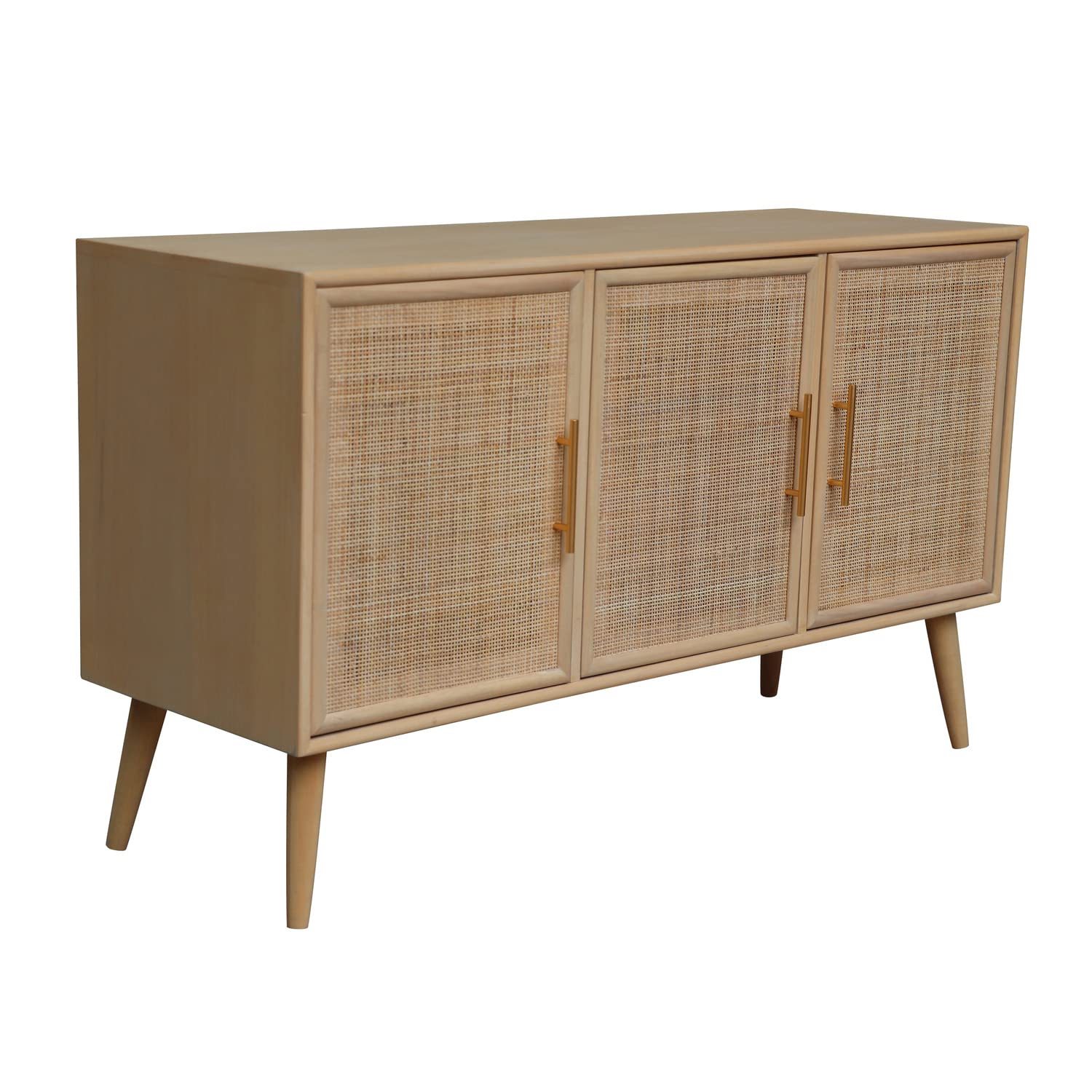 A&B Home 3-Door TV Stand Entertainment Center - Natural Wood Media Console for Living Room, Bedroom & Home Theater
