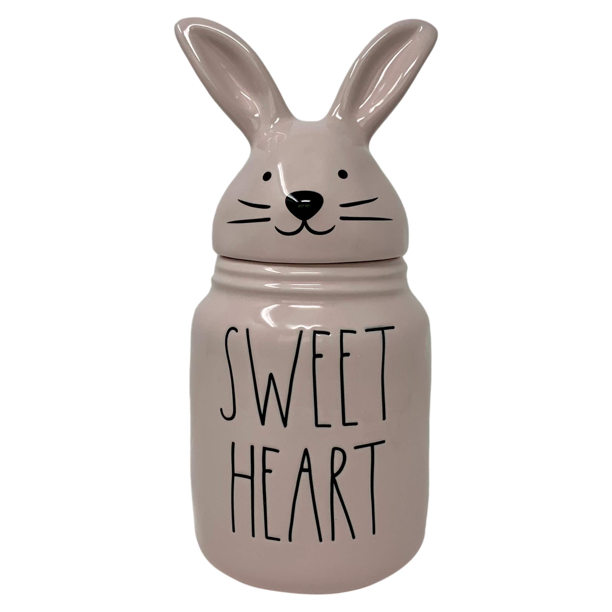 RAE DUNN Magenta Pink Sweet Heart Easter & Valentine's Day Cookie Candy Jar with Bunny Face Lid - Artisan Collection for Kitchen Decor | Perfect for Holiday Treats, Gift Giving & Rae Dunn Collectors
