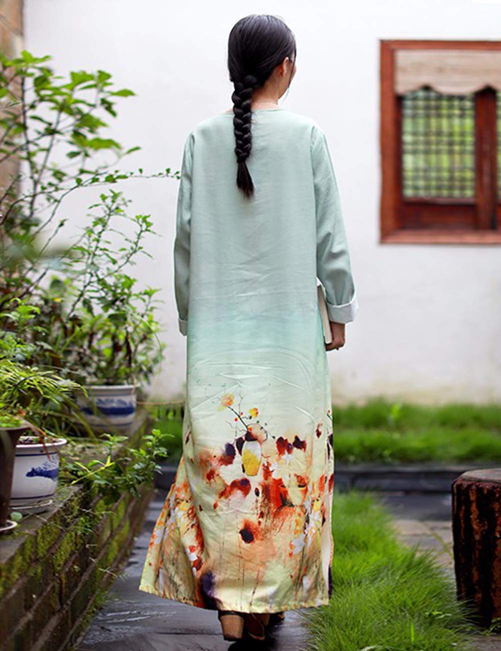 Elegant Women's Floral Print Cheongsam Maxi Dress - Chinese Ethnic Style Spring Summer Casual Dress with Pockets | Perfect for Weddings, Parties & Special Occasions
