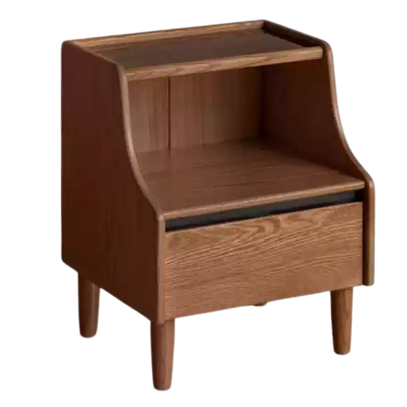 Solid Oak Wood Nightstand with Glass Top - Modern Bedside Table for Bedroom, Living Room, or Office