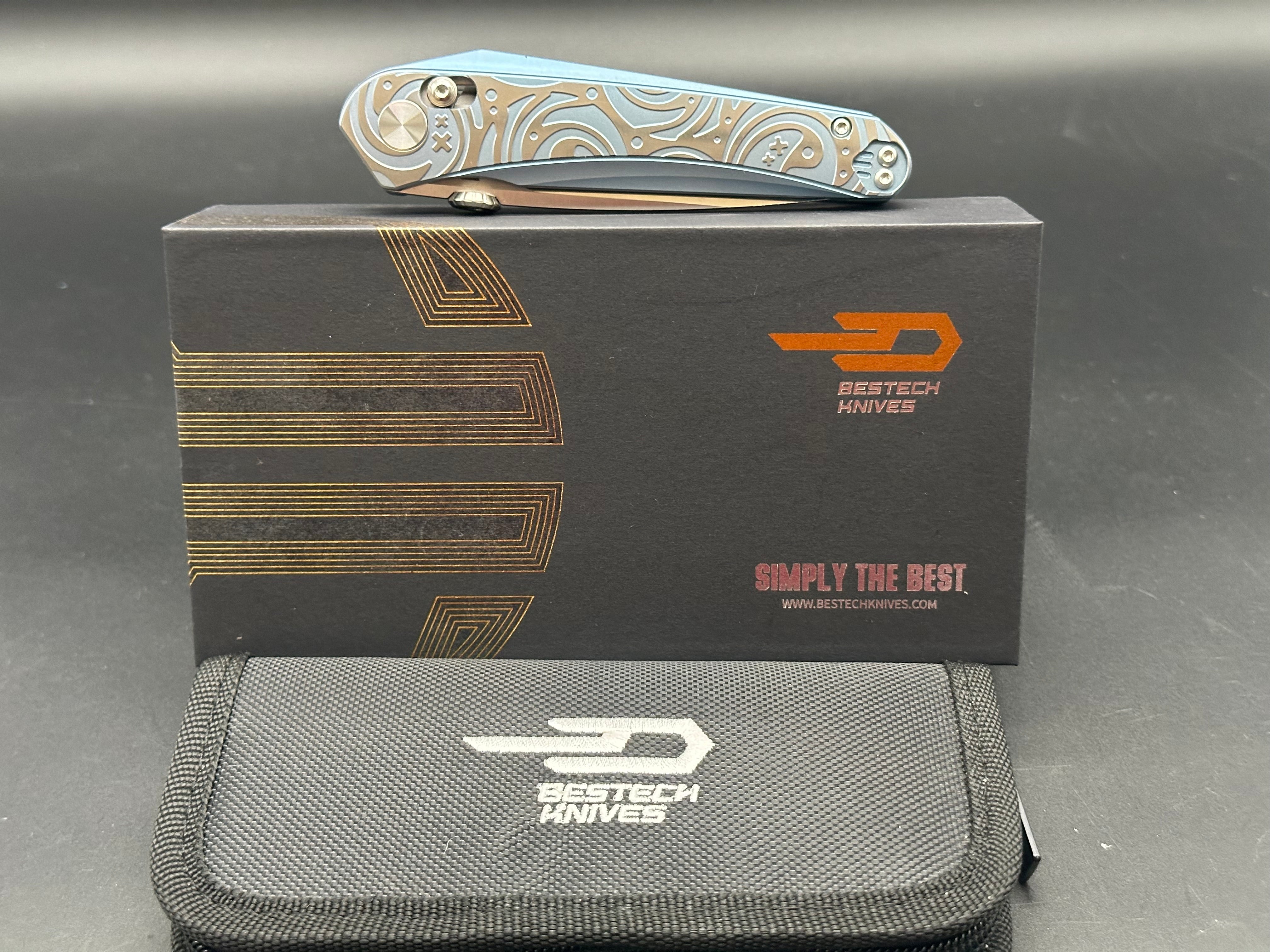 Bestech Mothus Folding Knife - Blue Titanium Handle, M390 Steel Plain Edge, Satin Finish BT2206A | EDC, Outdoor Camping, Hunting & Survival Gear