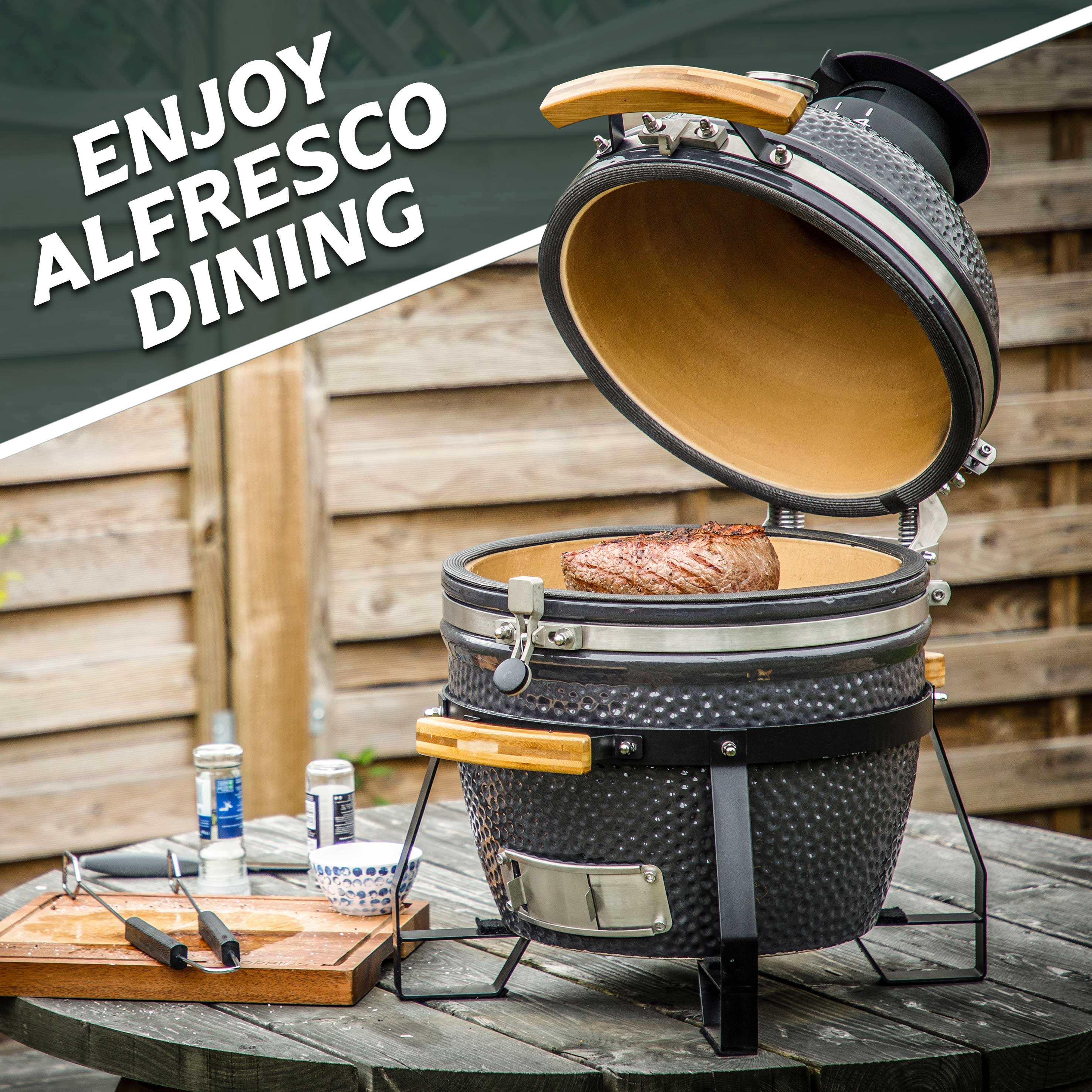 Premium 16-Inch (40cm) Ceramic Kamado Grill - Charcoal BBQ, Oven & Smoker for Outdoor Cooking | Perfect for Backyard Grilling, Smoking Meats & Pizza Baking