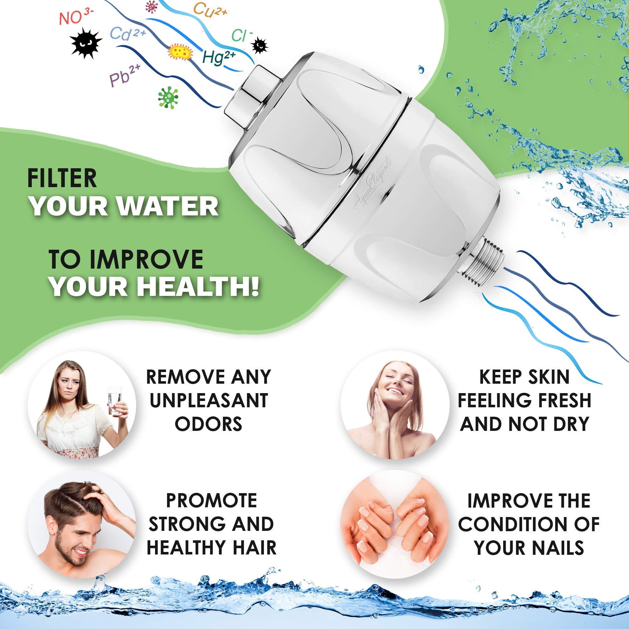 6 Function High Pressure Handheld Shower Head with Filter - Removable Showerhead with Adjustable Mount & 5ft Stainless Steel Hose - Chlorine Removal Water Filter (2.5 GPM, Chrome) - Perfect for Bathroom Renovation & Sensitive Skin Care