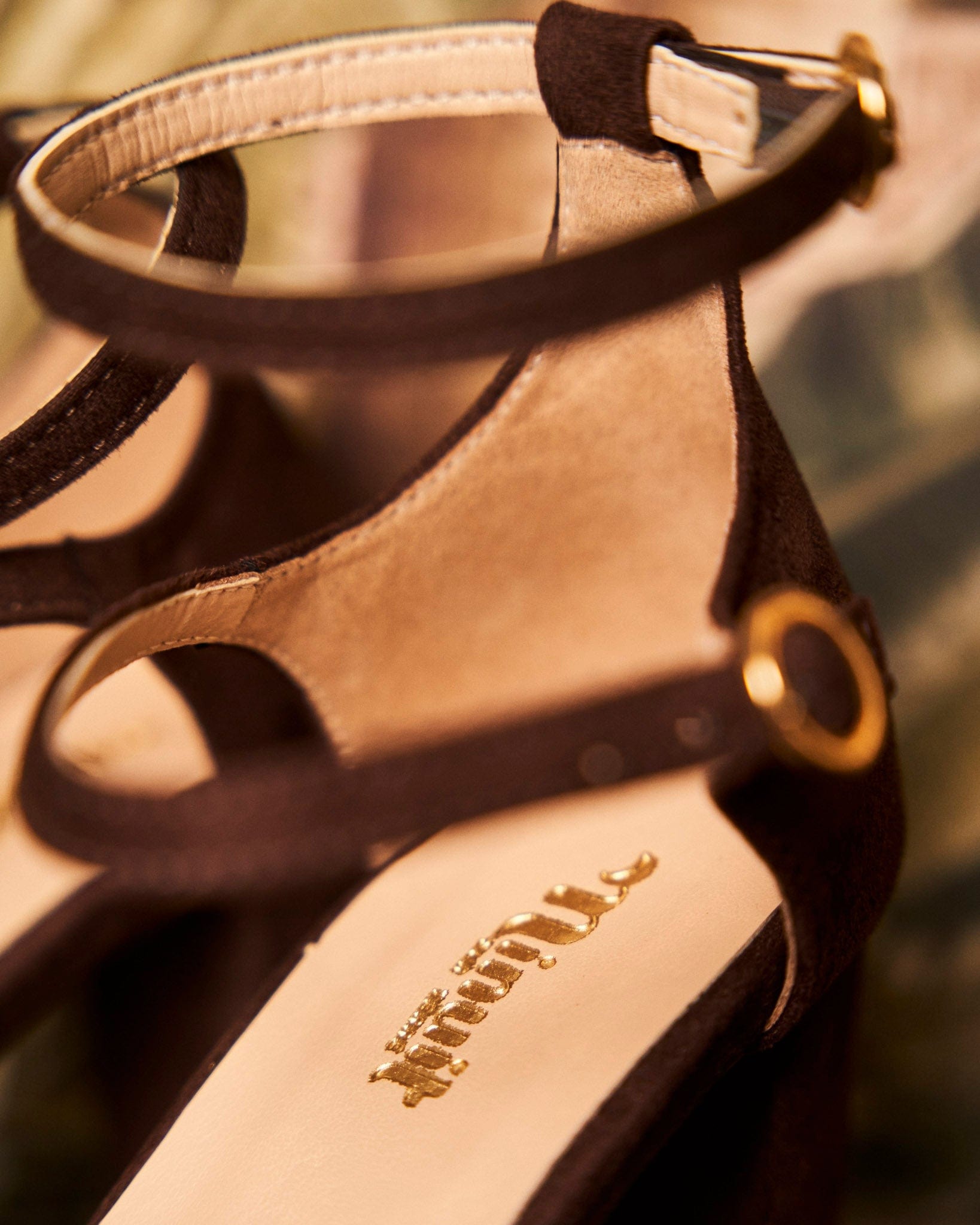 Agatha Recycled Vegan Suede Strappy Heels in Chocolate Brown | Sustainable Women's Fashion Shoes for Weddings, Parties & Date Nights