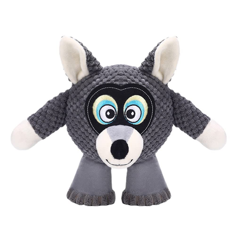 LUOZZY Wolf Shaped Squeaky Plush Dog Toy - Interactive Chew Toy for Small & Medium Dogs, Durable Puppy Teething Toy for Aggressive Chewers - Grey (Perfect for Indoor Play, Training Rewards & Anxiety Relief)