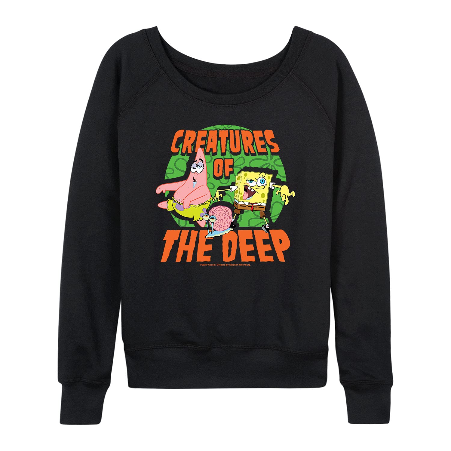 SpongeBob SquarePants Women's Lightweight French Terry Pullover Hoodie - Soft Casual Sweatshirt with Creatures of The Deep Print | Perfect for Lounge Wear, Street Fashion & Cartoon Fans