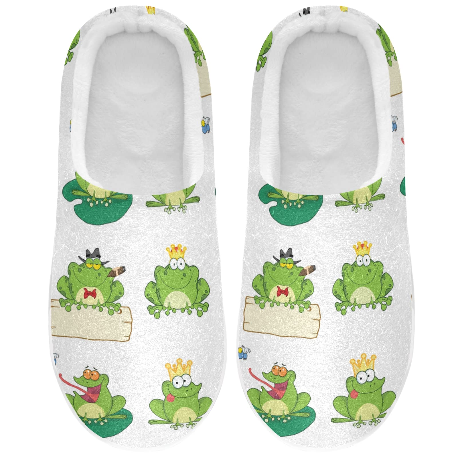 Happy Green Frogs Cartoon Memory Foam Slippers - Soft Fuzzy House Shoes for Women & Men, Comfortable Indoor Outdoor Slippers Size S - Perfect for Home, Bedroom, Lounge & Backyard Relaxation