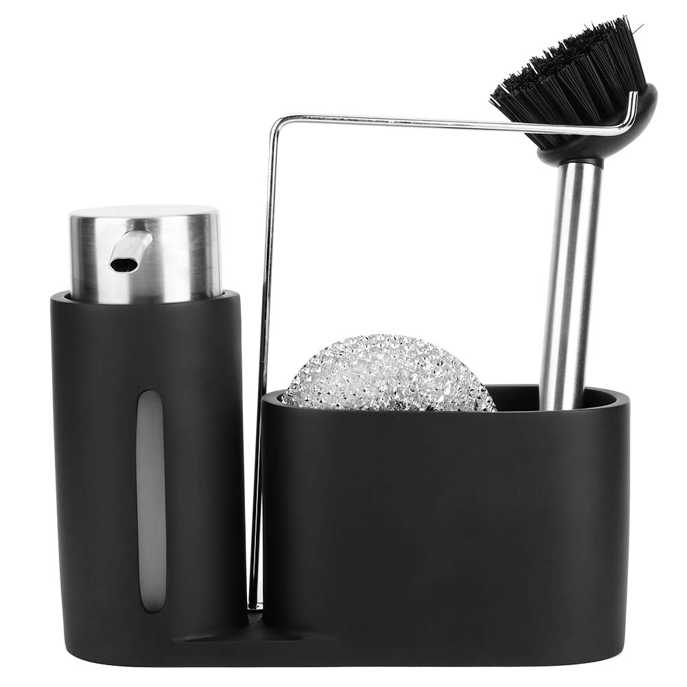 Duokon Dish Soap Dispenser Rack - Kitchen Sink Organizer for Sponges, Brushes & Cleaning Supplies | Space-Saving Storage Solution for Countertops (Black) | Perfect for Small Kitchens & Apartment Living