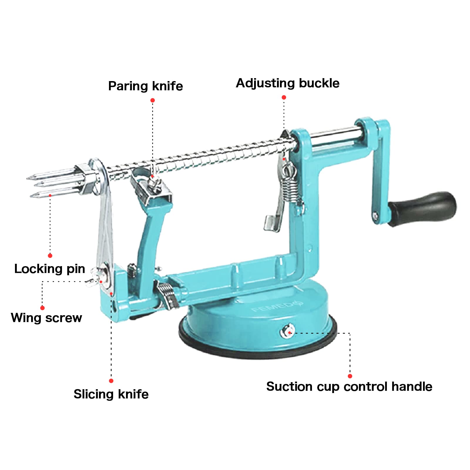 Stainless Steel Apple Peeler Slicer Corer with Powerful Suction Base - Effortlessly Peel, Slice & Core Apples, Pears, Potatoes (Blue) - Perfect for Baking, Cooking & Meal Prep