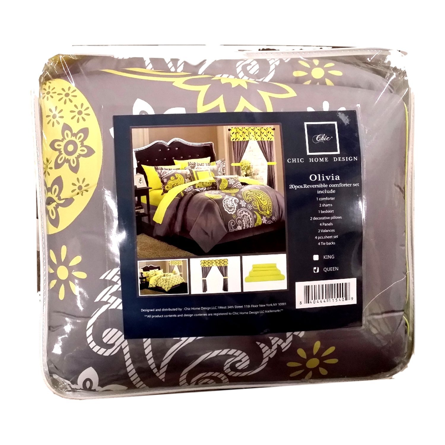 Olivia Grey Reversible Queen Size Bed in a Bag Comforter Set - 20 Piece Microfiber Bedding with Comforter, Sheets, Shams & Decor - Perfect for Master Bedroom, Guest Room & Dorm Essentials