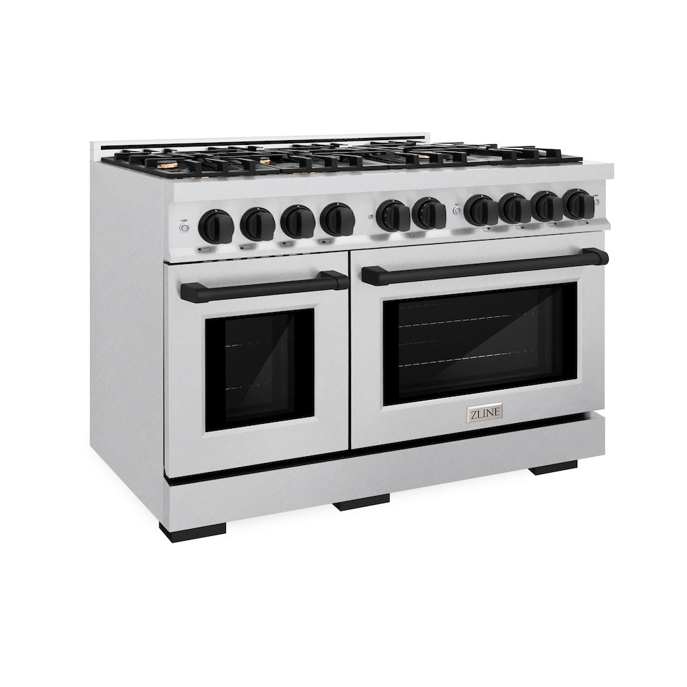 ZLINE Autograph Edition 48-inch 6.7 cu. ft. Dual Fuel Range with 8-Burner Gas Cooktop - Satin Stainless Steel & Matte Black (HDRSZ 48 MB) - Perfect for Large Kitchens, Gourmet Cooking & Entertaining