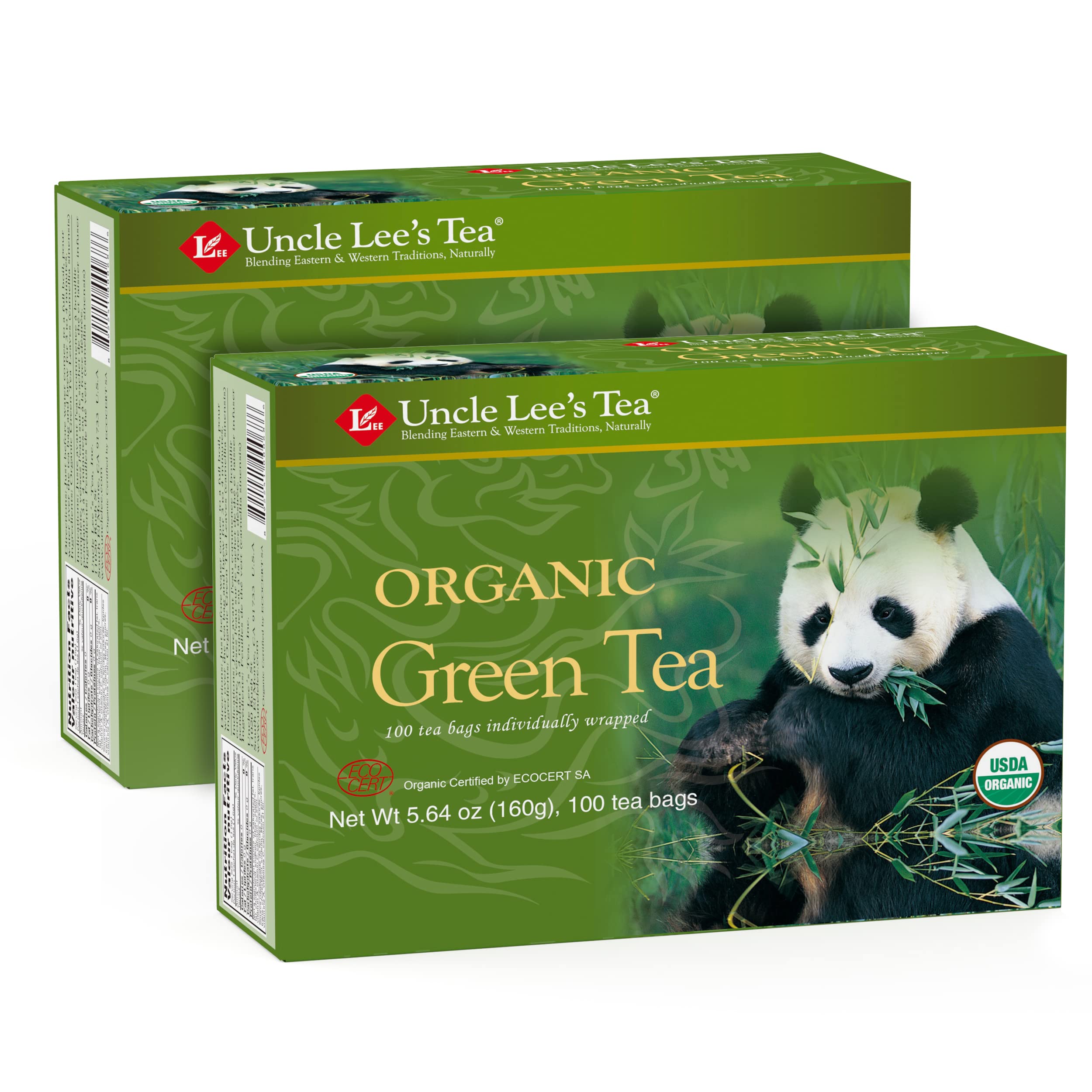 Uncle Lee's Organic Green Tea 100 Tea Bags (2-Pack) + White Tea Single-Use Pack - 3 Piece Set | Premium Loose Leaf Tea for Daily Wellness, Detox & Relaxation | Perfect for Home, Office & Gifts