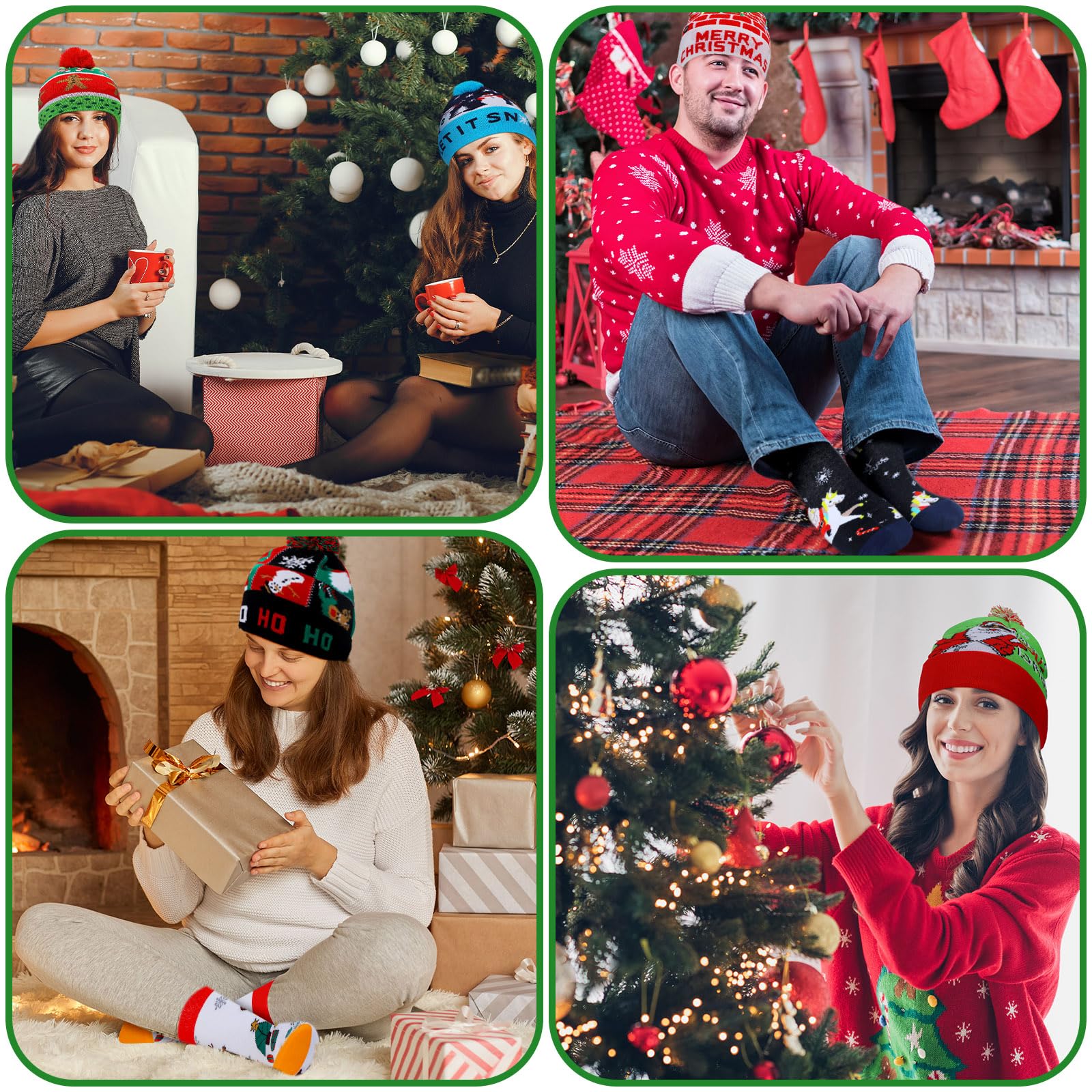 JaGely 24-Piece Christmas Light Up Hat Set - LED Knitted Beanie with Fun Crew Socks for Adults | Battery-Powered Holiday Accessories | Perfect for Christmas Parties, Gift Exchanges & Festive Celebrations