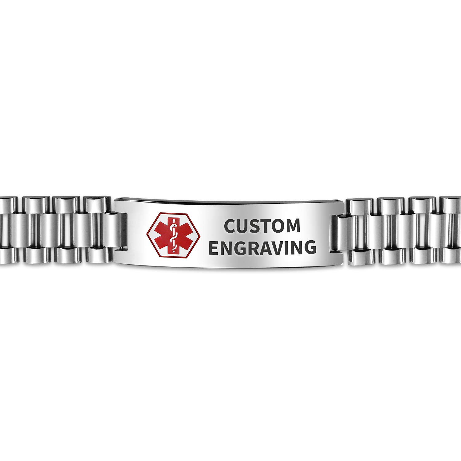 Custom Engraved Medical ID Bracelet for Men - Stainless Steel Adjustable 8.5