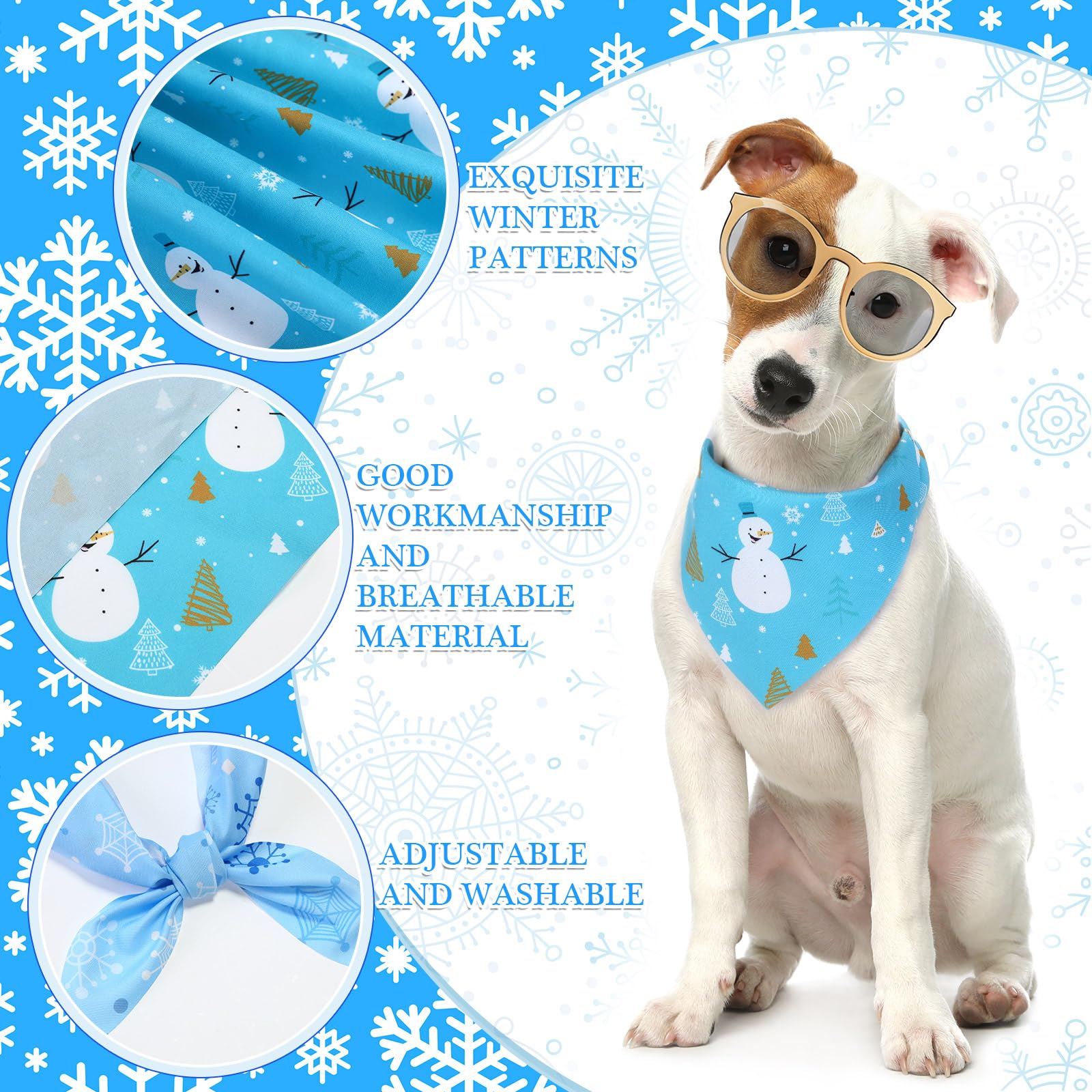 50 Pack Blue Snowflake Winter Dog Bandanas - Bulk Pet Bandanas for Dogs & Cats, Festive Triangle Kerchief Scarves & Bibs (25.6