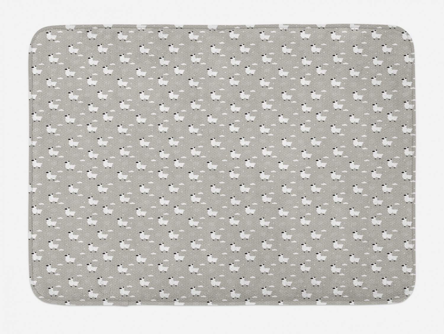 Ambesonne Non-Slip Sheep Bath Mat - Soft Plush Scandinavian Style Animal Print with Clouds & Polka Dots, 30.2