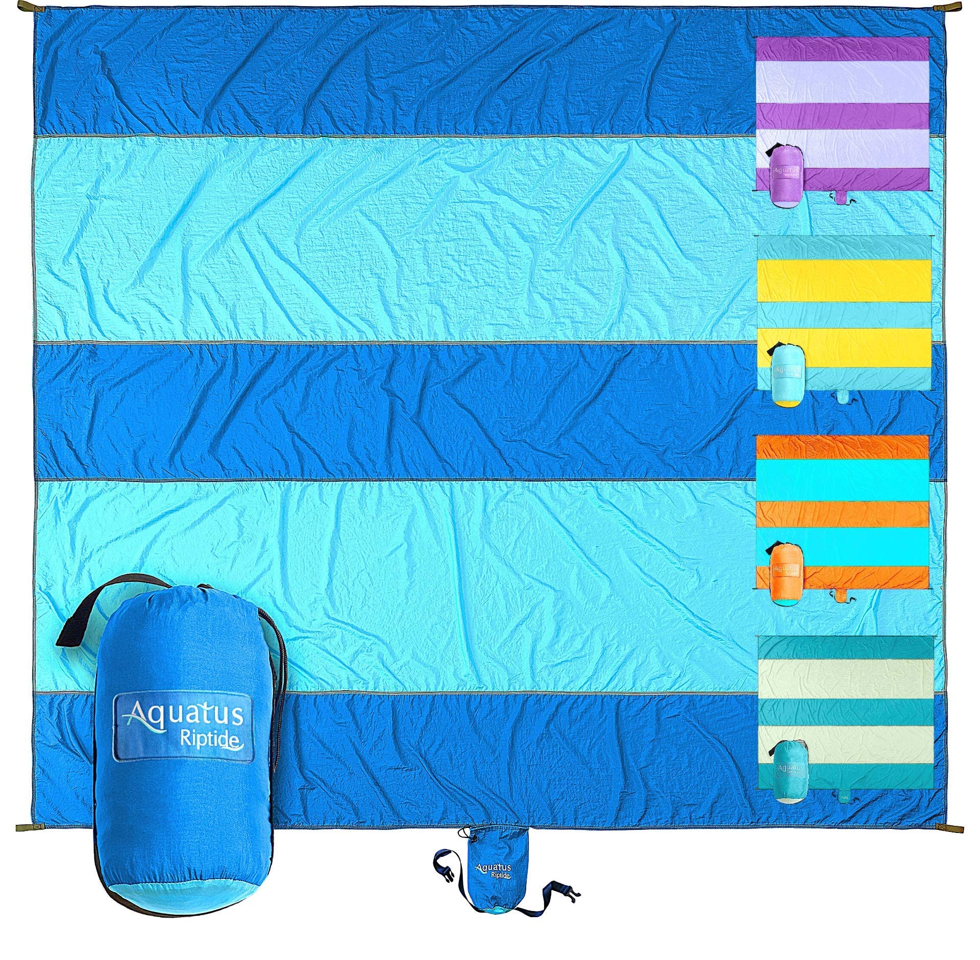 Extra Large 10ft x 9ft Sandproof Waterproof Quick Dry Beach Blanket for 1-8 Adults - Includes 4 Metal Stakes, Corner Pockets, Secure Clip & Carry Bag - Perfect for Beach Picnics, Camping, Park Outings and Outdoor Adventures