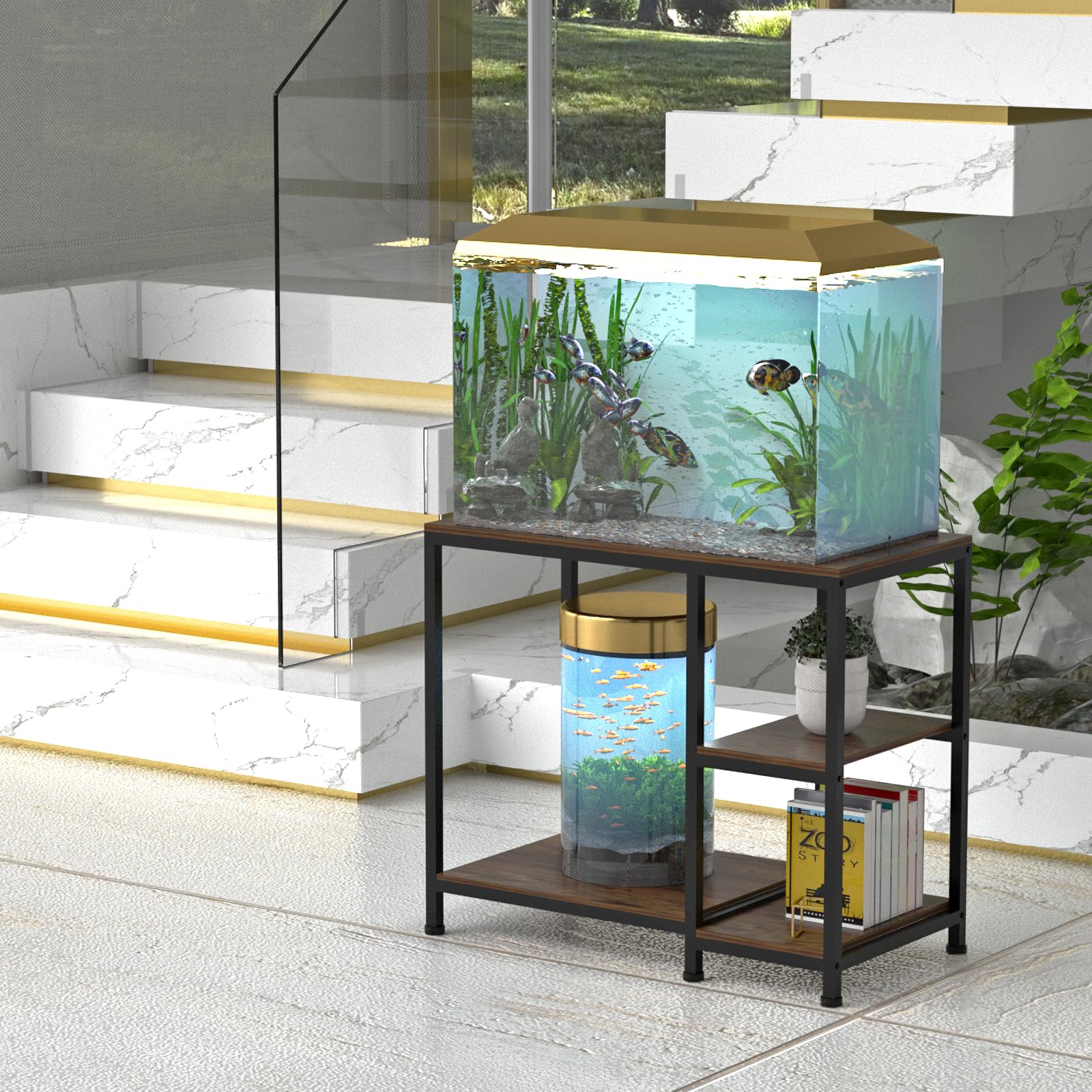 40 Gallon Fish Tank Stand - Heavy Duty Wood Aquarium Stand with Storage Shelves for Fish Tank Accessories (660LBS Capacity) - Perfect for Home, Office or Pet Store Aquarium Setup