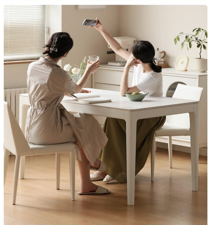 Birch Solid Wood Dining Table - White Cream Rock Plate Design for Modern Farmhouse & Rustic Kitchen Decor | Perfect for Family Gatherings & Dinner Parties