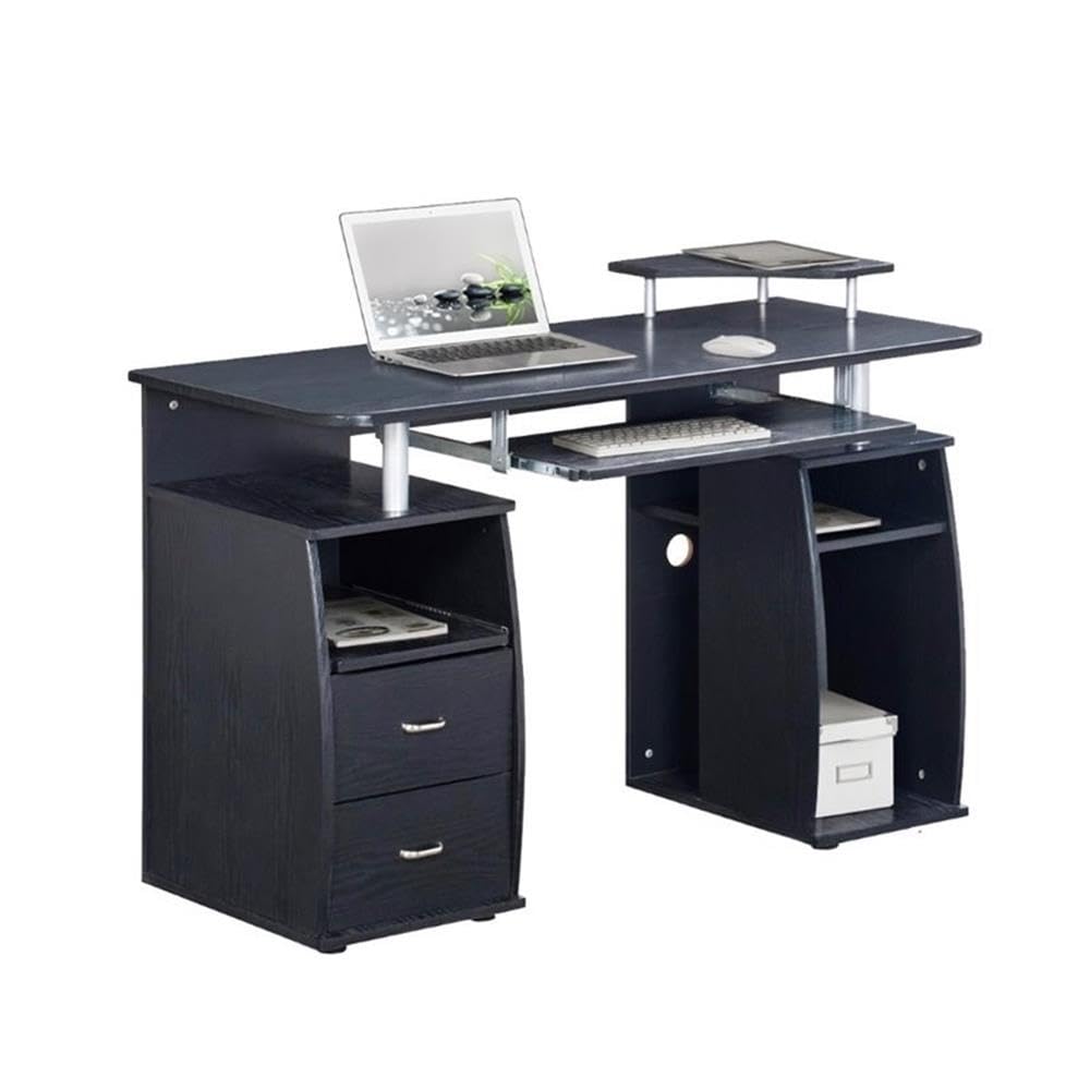 Pemberly Row Espresso Home Office Computer Desk with CPU Storage Cabinet & Drawers - Perfect for Small Spaces, Remote Work & Study
