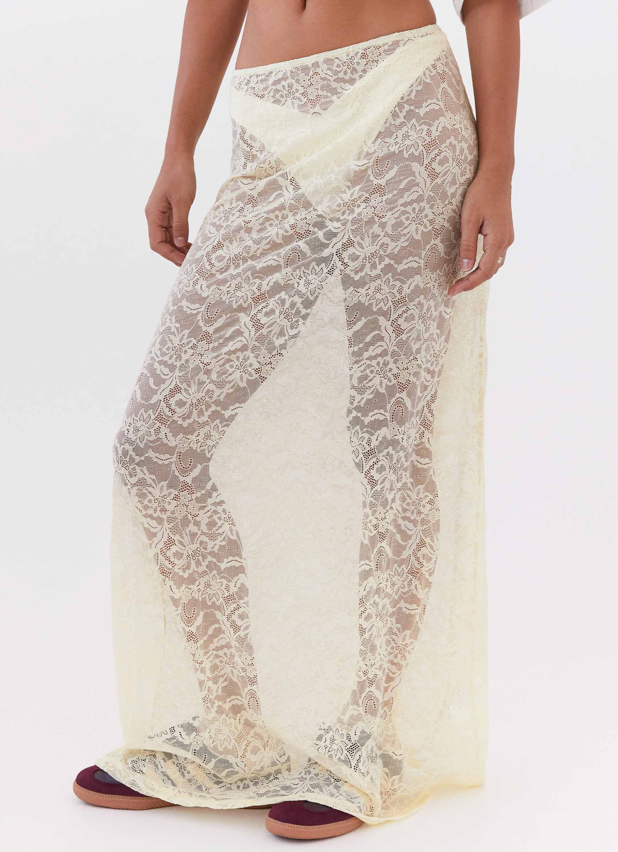 Atoir Lace Maxi Skirt for Women - Elegant Floral Yellow Long Skirt | Perfect for Summer, Beach, Wedding & Boho Outfits