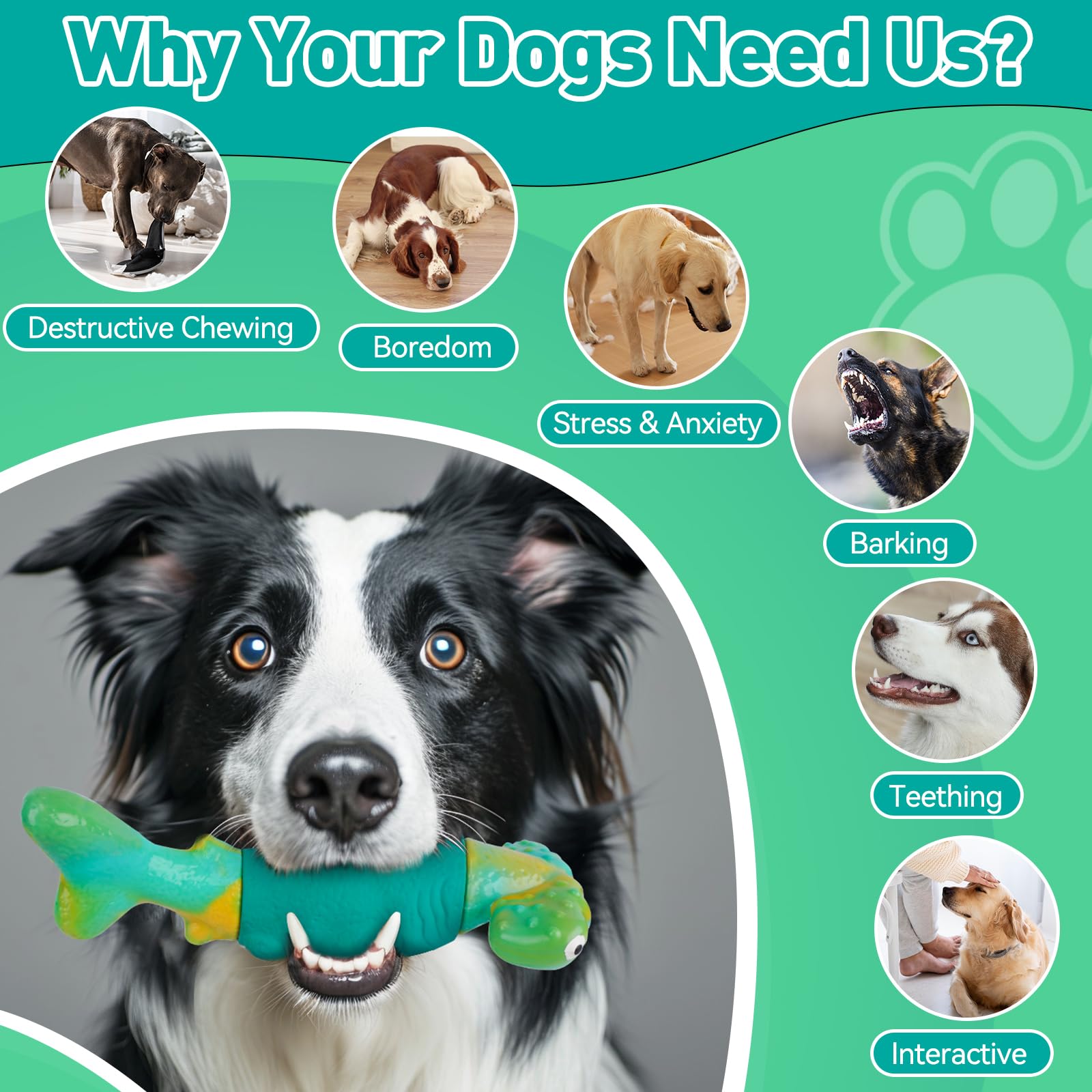 Durable Indestructible Dog Chew Toys for Aggressive Chewers - Tough Interactive Squeaky Toys for Large & Medium Breed Dogs - Green - Perfect for Playtime, Training & Anxiety Relief