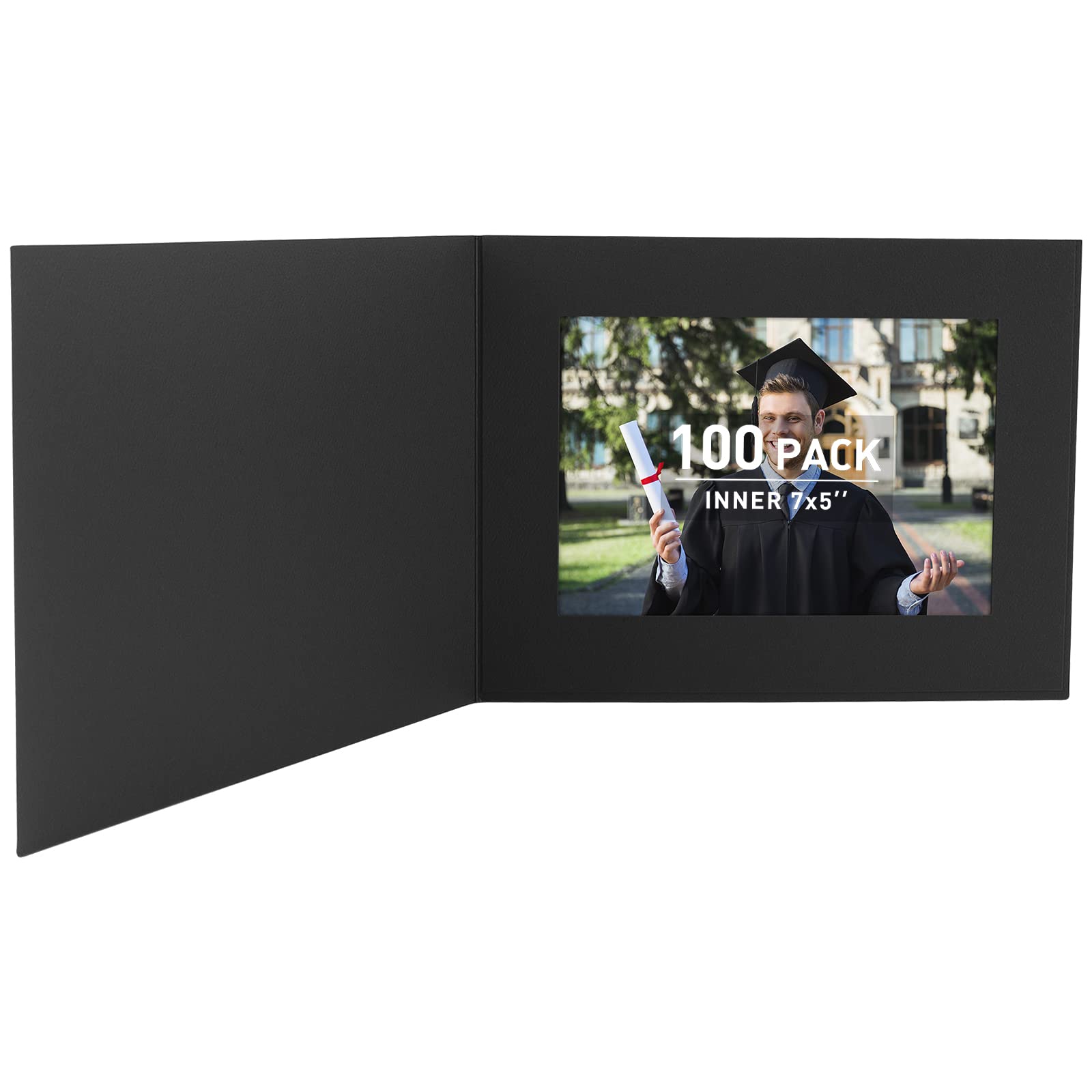 Golden State Art 100-Pack 5x7 or 7x5 Photo Folders - Black Cardboard Picture Frames & Paper Frame Cards for Greetings, Invitations - Perfect for Graduation, Christmas, Wedding & Special Events
