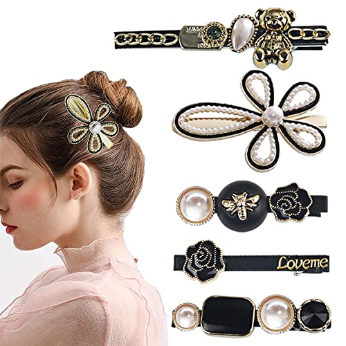 BAKEFY Snap Hair Clips for Women & Girls - Metal Hair Clips for Thin Hair, Acrylic Resin Barrettes, Handmade Hair Accessories (5-Piece Set) - Perfect for School, Work, Parties & Everyday Styling