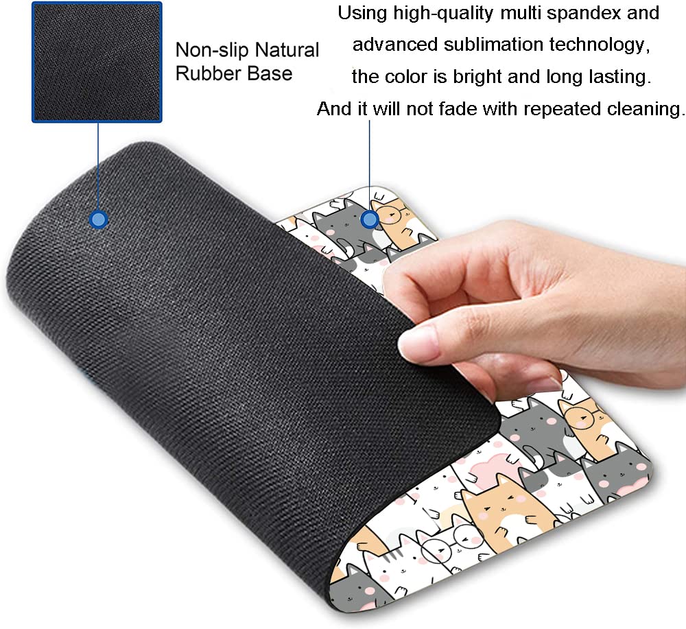 Cute Cat Kitten Mouse Pad - Non-Slip Rubber Base, Waterproof Cloth Surface for Office & Laptop Use - Kawaii Square Mousepad for Wireless Mouse, Perfect for Gaming, Work & Home Desk Accessories