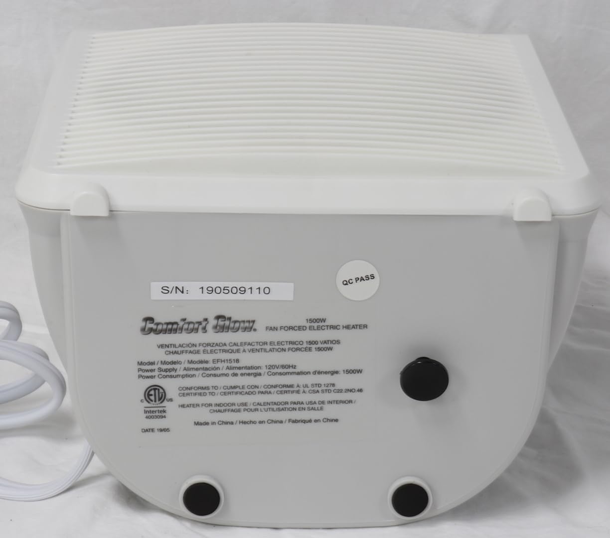 Comfort Glow EFH1518 Electric Fan Heater - 1500W Portable Space Heater with Adjustable Thermostat, White | Perfect for Home, Office & Bedroom Heating