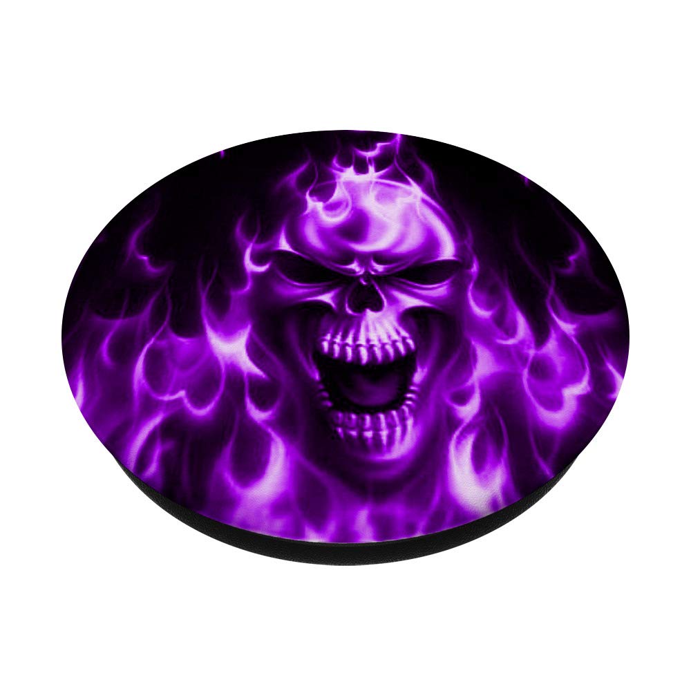 Purple Flame Screaming Skull PopSocket: Swappable Grip for Phones & Tablets - Perfect for Horror Fans and Halloween Accessories