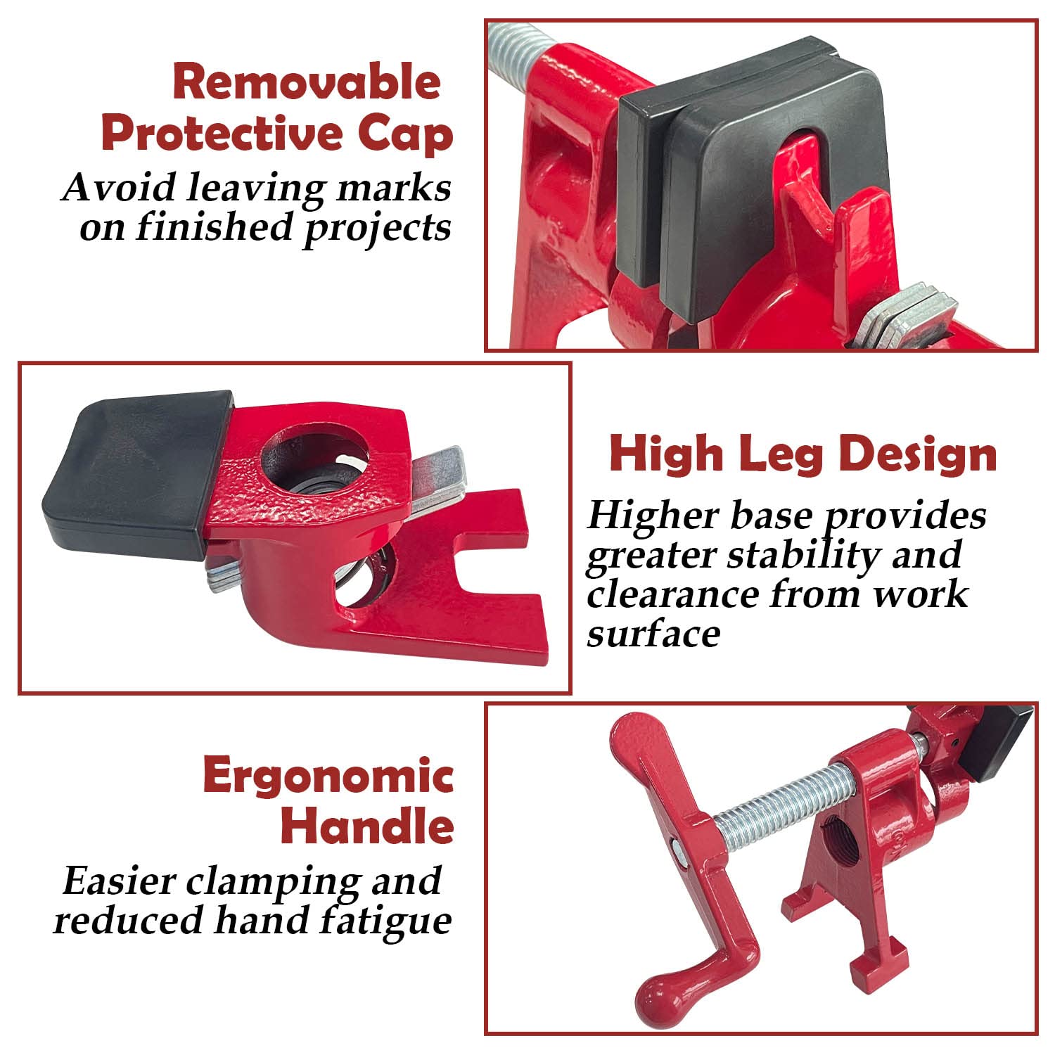 Sutekus 2-Pack 3/4 Inch Heavy Duty Pipe Clamps for Woodworking - H-Shaped Feet Bar Clamps with Cast Iron Fixture - Perfect for Wood Gluing, Cabinet Making, and DIY Projects
