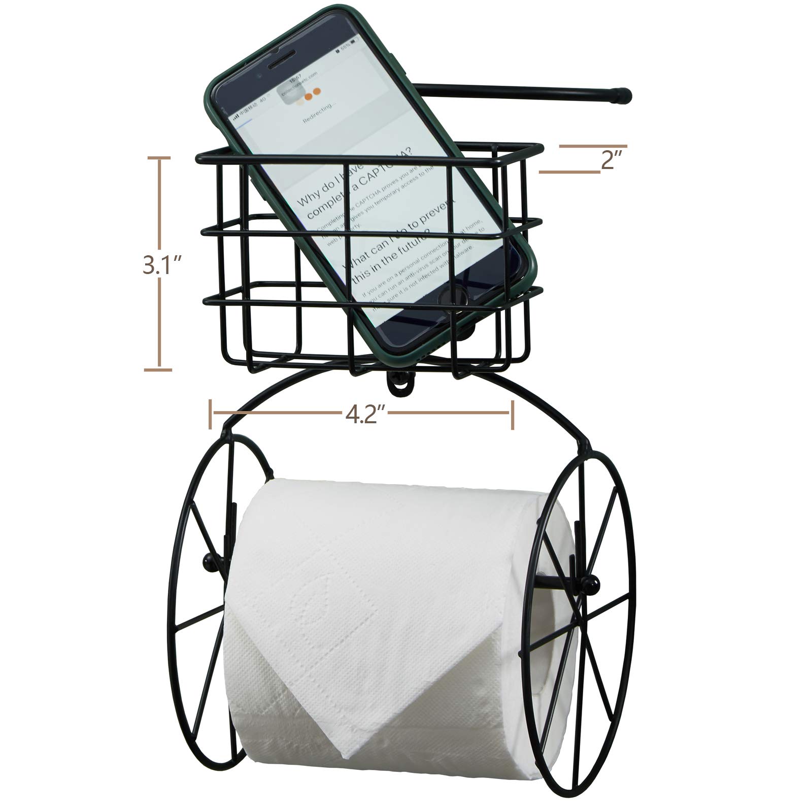 Jancin Black Metal Bicycle Toilet Paper Holder with Shelf - Bathroom Storage Wall Mount Paper Towel Rack & Phone Holder - Perfect for Small Spaces, RV, Apartment & Farmhouse Decor