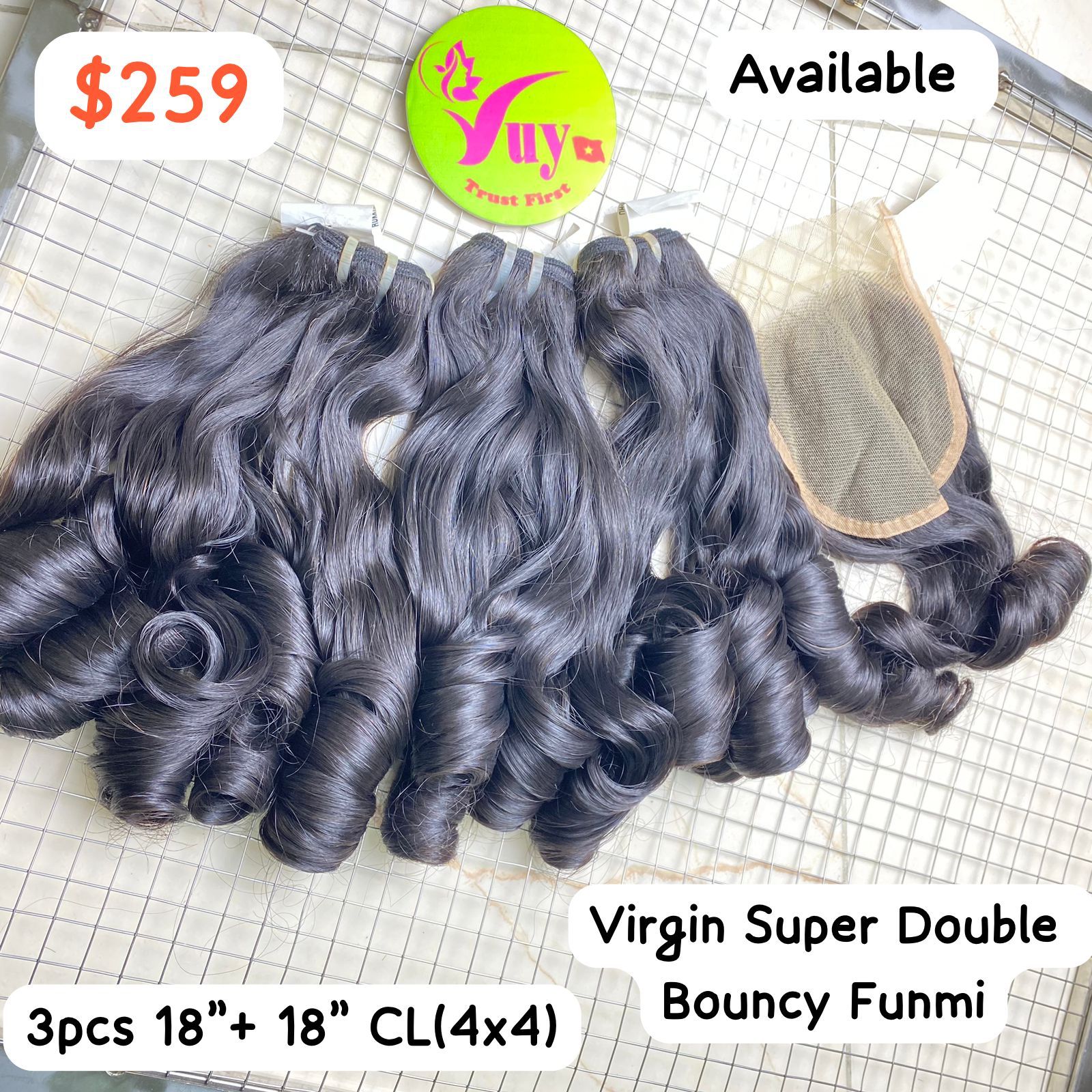 3pcs 5x5 Virgin Human Hair Closures 18+18 Inch Super Double Bouncy Funmi Hair Extensions for Black Women - Perfect for Ponytails, Braids & Natural Hairstyles