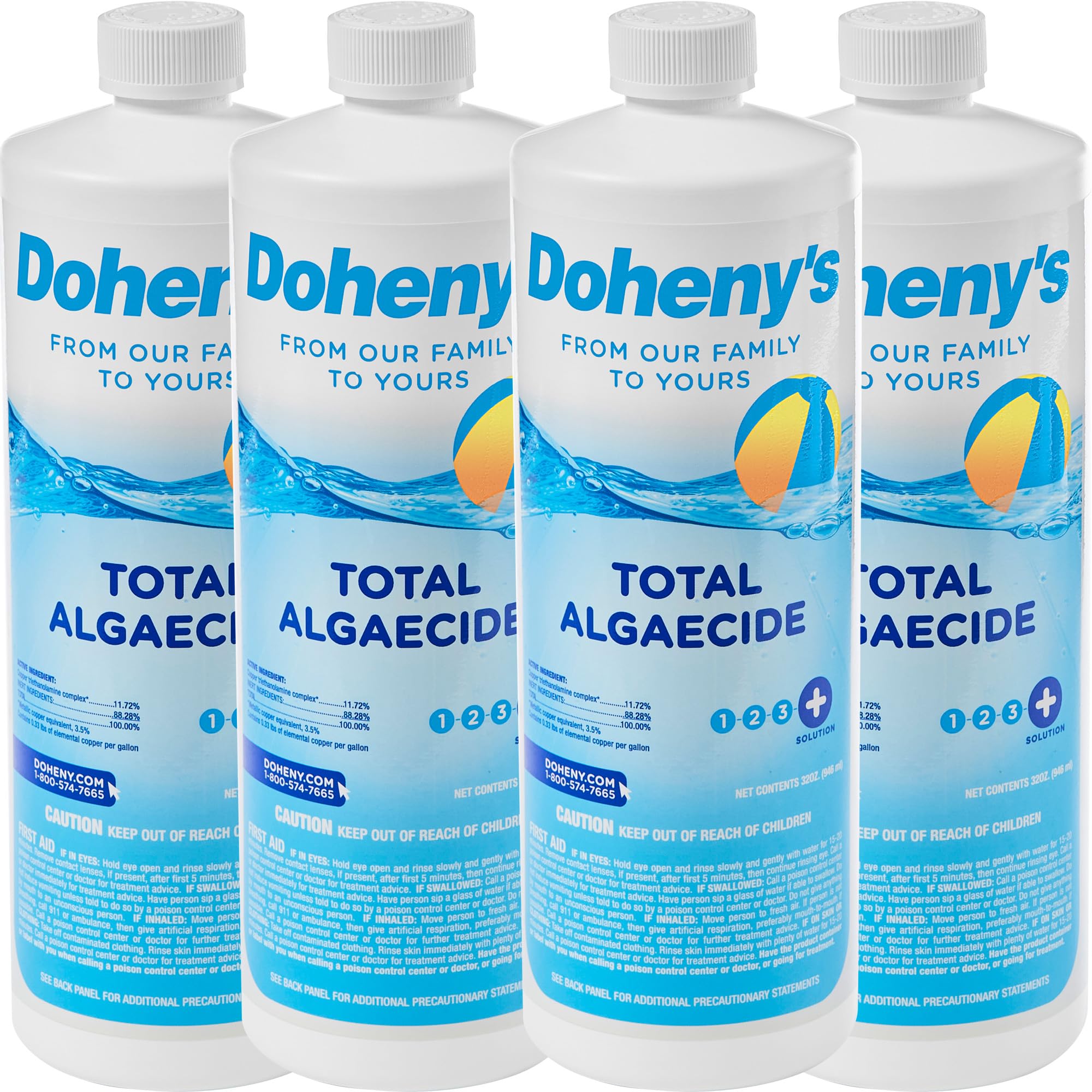Doheny’s Total Algaecide - Professional-Grade Algae Treatment for Pools & Spas | Extra Strength Formula Kills All Algae Types | Non-Foaming, Non-Staining | 90-Day Prevention | 4-Pack 32oz Bottles | Perfect for Residential & Commercial Pool Maintenance