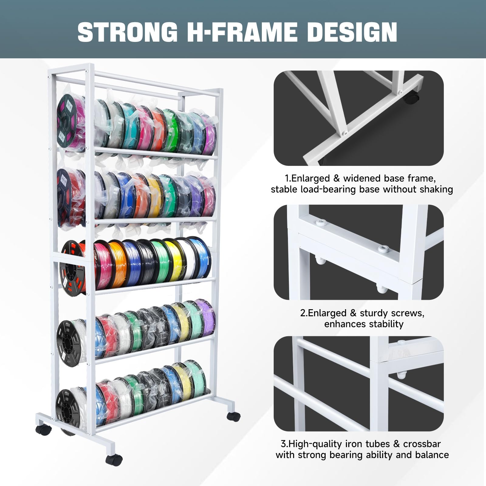 Heavy Duty 6-Tier Metal 3D Printer Filament Storage Rack with Wheels - PLA/ABS/TPU/Nylon Filament Spool Holder Organizer for Home & Office Use (Black)