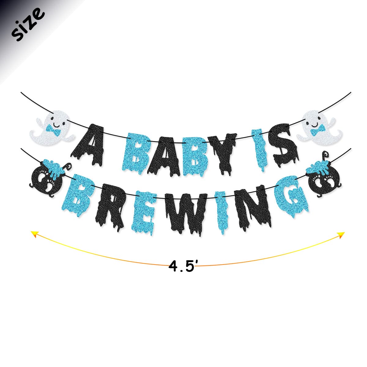 Blue and Black 'A Baby is Brewing' Banner & Cake Topper Set - Perfect for Halloween Baby Shower Decorations, Gender Reveal Parties, and Nursery Room Decor