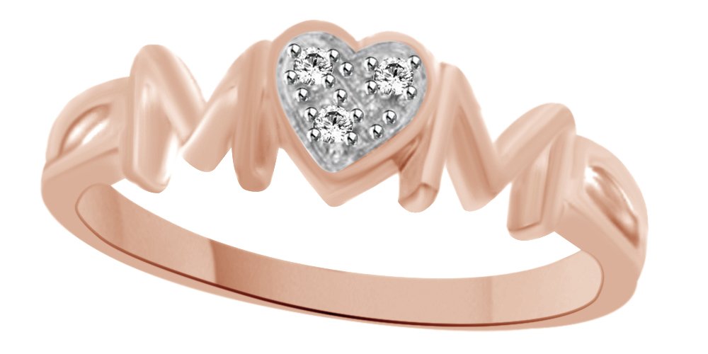 14K Gold Over Sterling Silver White Natural Diamond Accent Mom Heart Ring (0.04 cttw) - Perfect Gift for Mother's Day, Anniversary & Valentine's Day