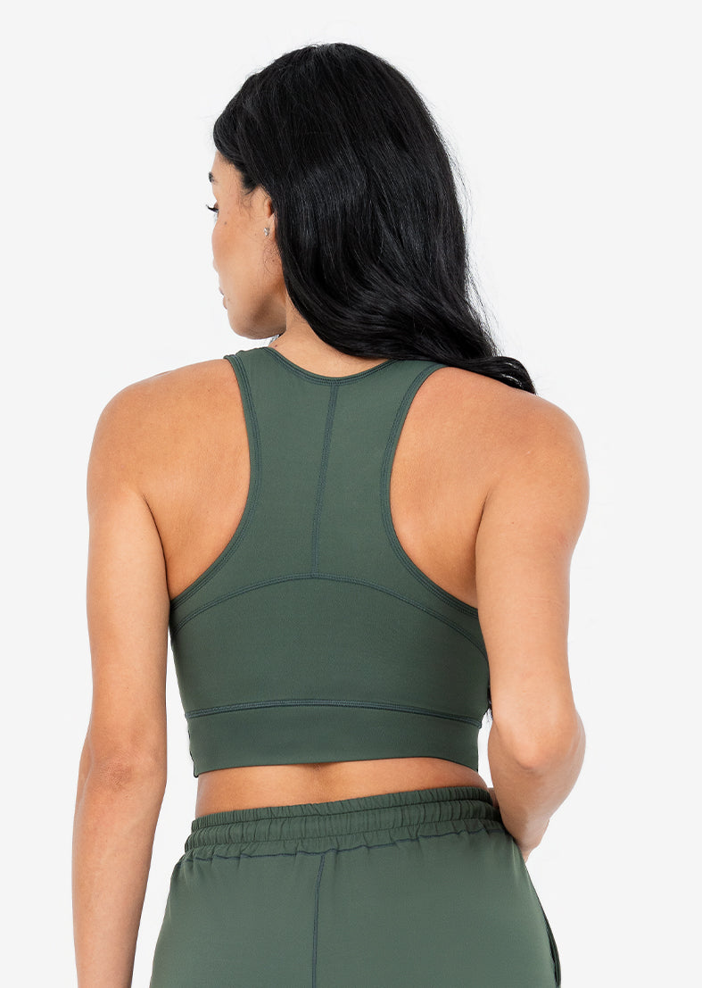 Life Race Back Bra Deep Green - Women's Sports Bra for Running, Yoga & Workouts - Breathable & Supportive Activewear for High-Intensity Training