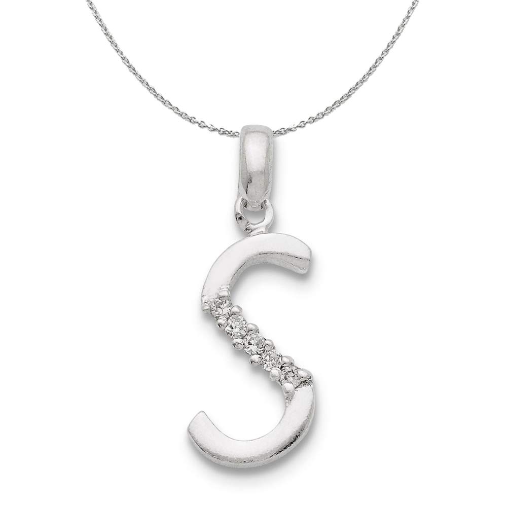 Black Bow Sterling Silver CZ Initial S Necklace - Perfect for Gifts & Special Occasions