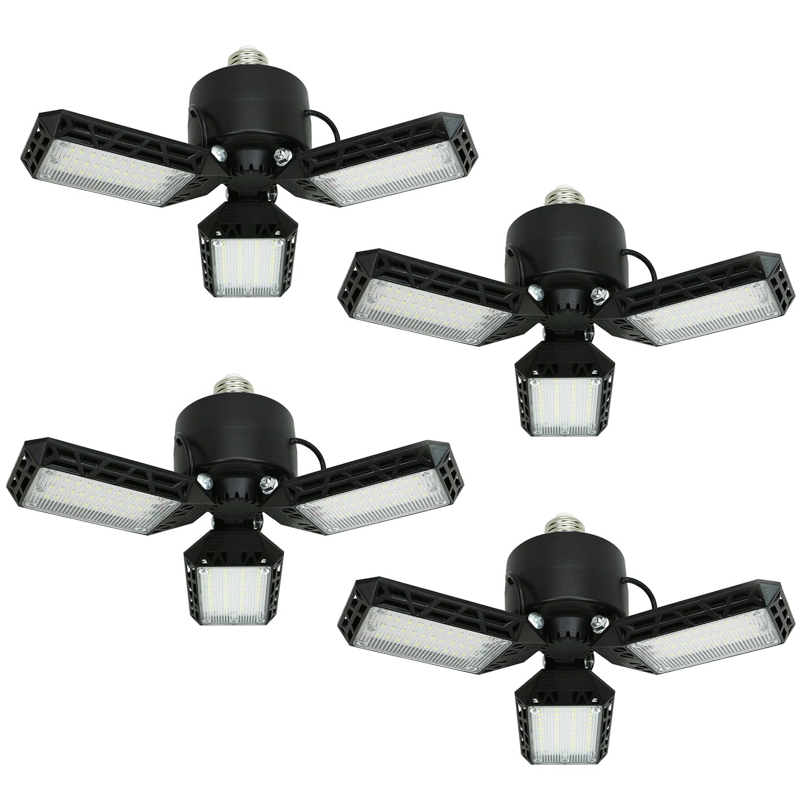 4-Pack 80W LED Garage Lights with 3 Adjustable Panels - Deformable Ceiling Lighting for Garage, Workshop, Basement - Bright & Energy-Efficient Shop Lights (Perfect for DIY Projects, Auto Repair & Home Improvement)