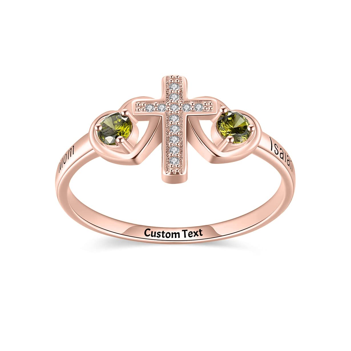 Kissmeta Sterling Silver Heart Promise Cross Rings for Women - Personalized Engraved Birthstone Jewelry with 2 Stones, Christian Gift for Mother's Day, Daughter, Best Friend | Perfect for Baptism, Anniversary, Valentine's Day & Special Occasions