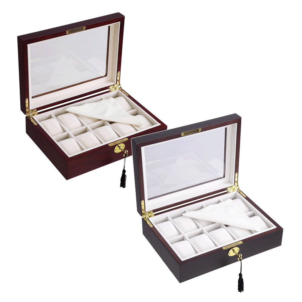 TheLAShop 10-Slot Wooden Watch Display Case with Glass Top - Perfect for Jewelry Stores, Watch Collectors, and Home Decor