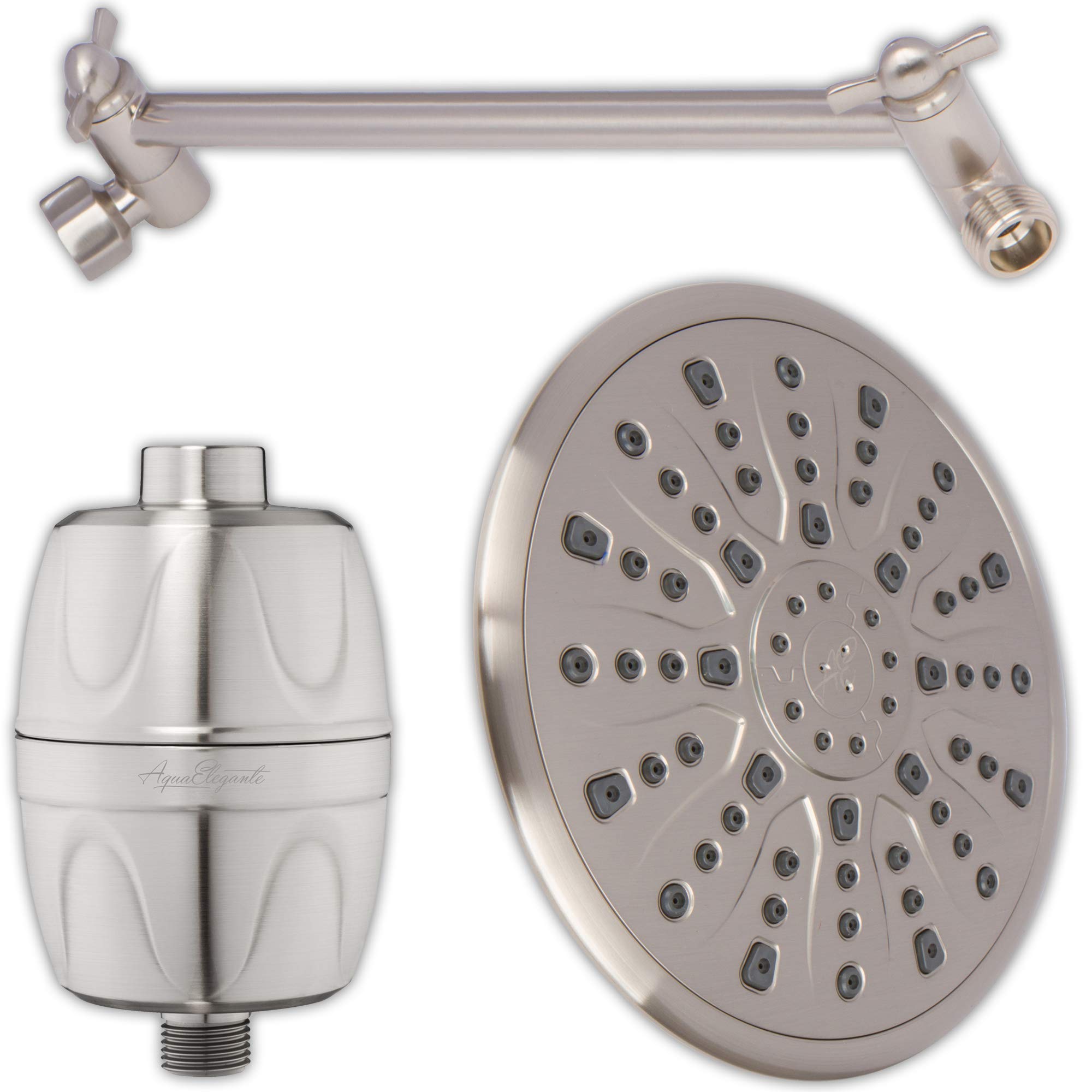 9 Inch High Flow Rainfall Shower Head with Water Filter & Adjustable Extension Arm - Removes Chlorine, 2.5 GPM Brushed Nickel - Perfect for Spa-Like Bathroom Experience & Hard Water Areas