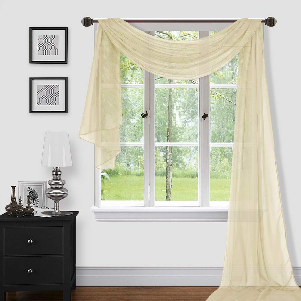 Premium Sheer Voile Window Scarf Valance Curtains - Extra Long 37