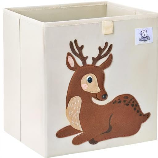 Foldable Fabric Animal Cube Storage Bin - Deer Pattern Toy Organizer Box for Kids Nursery & Playroom (13 Inch) - Perfect for Storing Toys, Books & Baby Essentials