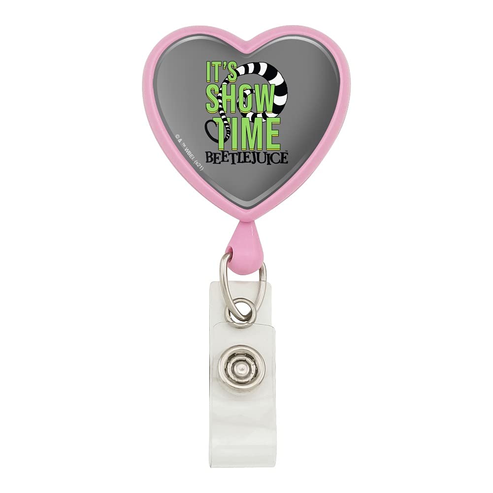 Beetlejuice 'It's Showtime' Quote Heart Lanyard - Retractable Badge Reel & ID Card Holder for Work, Conventions, and Cosplay Events