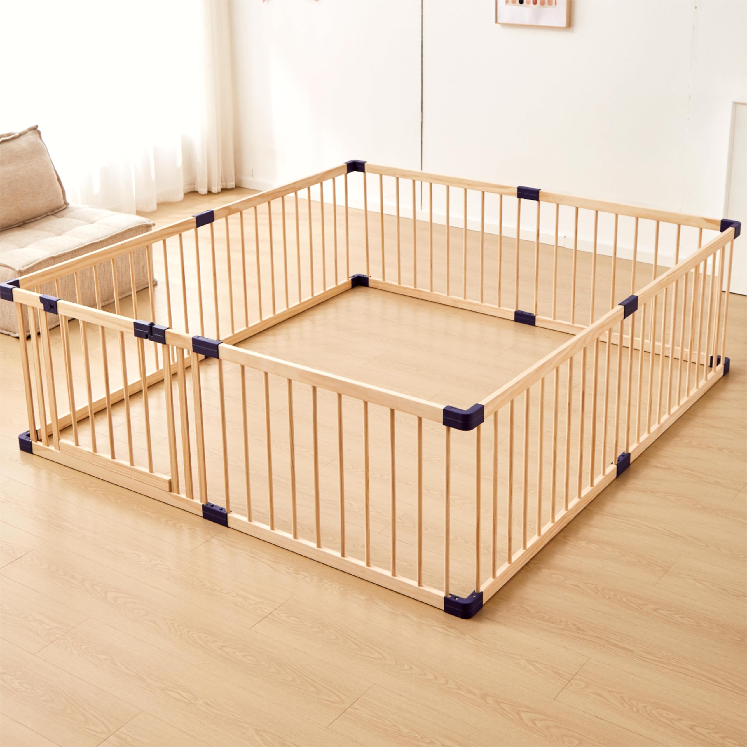 Wooden Baby Playpen for Babies & Toddlers - 180X200cm Safe Play Yard Fence with Natural Wood Finish | Indoor & Outdoor Play Area for Crawling, Learning & Playtime Activities