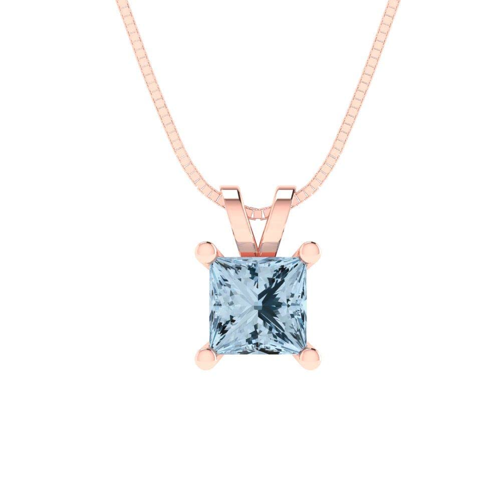 0.50ct Princess Cut Natural Light Blue Aquamarine Solitaire Pendant with 16